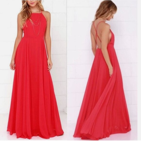 Lulu's Red Mythical Kind of Love Halter Maxi Dress - Picture 1 of 6